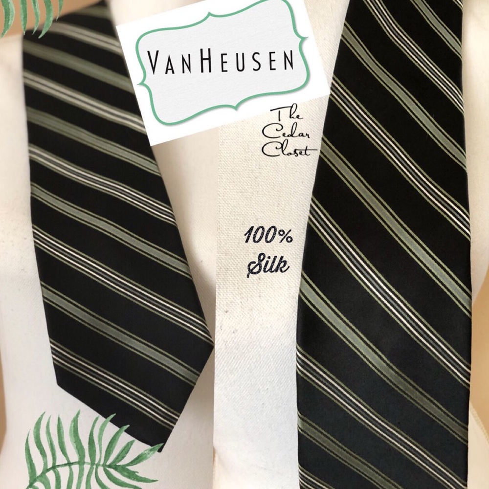 VAN HEUSEN Black Green 100% SILK Men’s tie